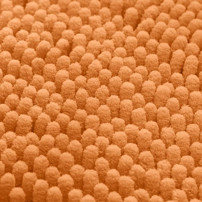 HOMEIDEAS 3 Pieces Bathroom Rugs, Ultra Soft Non Slip Absorbent Chenille Toilet Bath Mat Set (Orange)