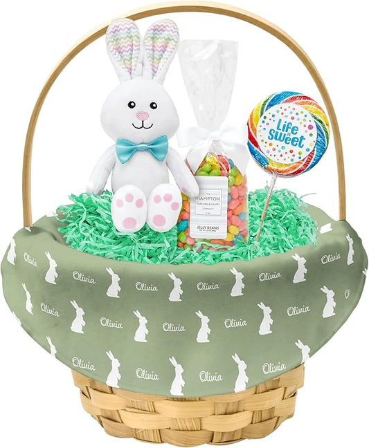 Let's Make Memories Personalized Easter Basket for Kids - For Boys - For Girls - Create Your Own - Fillable - Wicker - Easter Basket Stuffers - Large - Thyme Hoppy Bunny