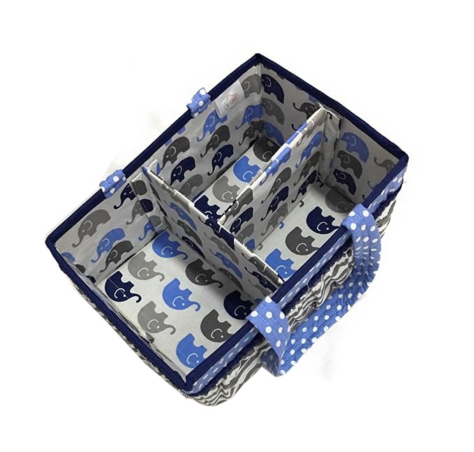 Bacati Elephants Nursery Fabric Storage Caddy with Handles, Blue/Navy/Grey