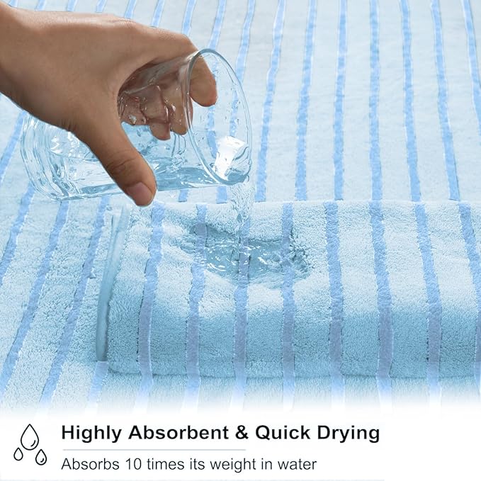 4 Piece Blue Cabana Stripe Large Bath Towels 35"x70" Oversized Bath Sheet Super Soft Breathable Jumbo Bathroom Towels Highly Absorbent Shower Towel Quick Dry Beach Chair Towel Spa Gym Hotel Towel Set