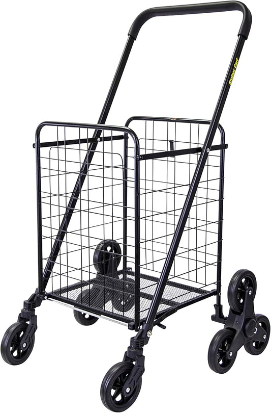 dbest Products Stair Climber Cruiser Cart Shopping Grocery Rolling Folding Laundry Basket on Wheels Foldable Utility Trolley Compact Lightweight Collapsible, Black