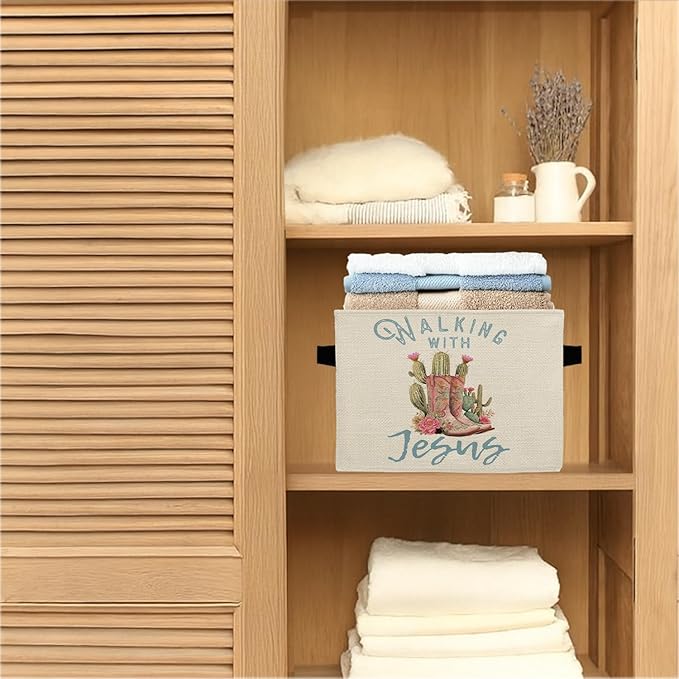 Christian Western Cowgirl Boots Nursery Storage Bins,Western Gifts for Girls,Religious Bible Verse Collapsible Storage Baskets Organizer Decor for Bedroom Bathroom Kids Room Dorm Clothes Books