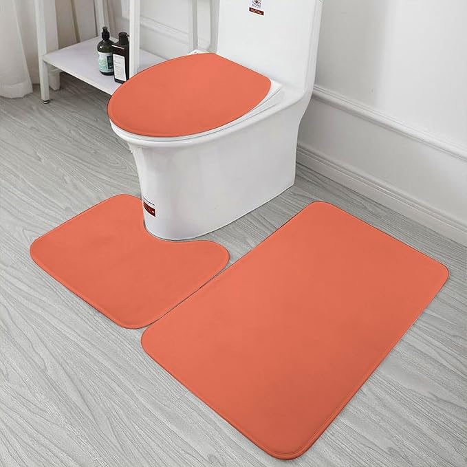 3 Pieces Bath Rug Sets, Retro Watermelon Trend Color Bathroom Mat Set Non Slip U Shaped Contour Rug & Toilet Lid Cover