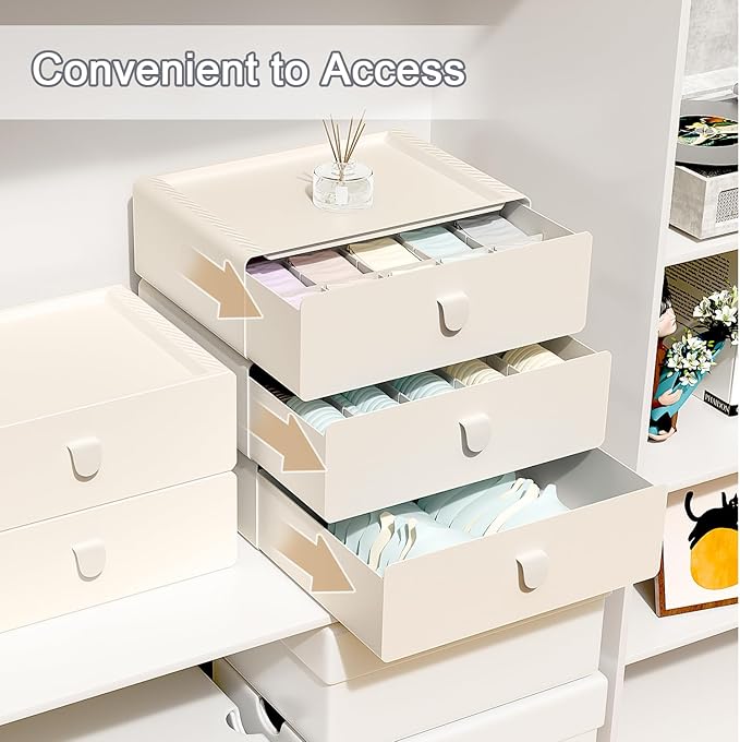 Underwear Organizer Drawer, 1 Cell Plastic Bras Drawer, Stackable Closet Organizer, Storage Box for Socks, Panties, Snacks, Beige