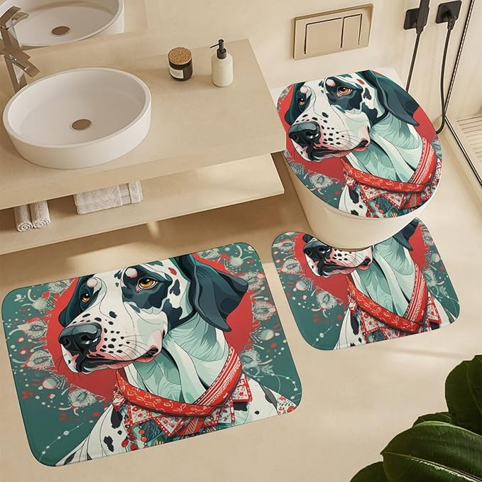 Great Dane Dog Colorful Shower Curtain 4 Piece Set Shower Curtain and Rugs Shower Curtain Set Dog Lovers Gift Waterproof Shower Curtain for Bathtub Decor Merry Christmas Shower Curtain Set