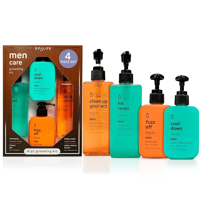 SpaLife Mens Body Wash Gift Set w/ Body Wash, Shave Gel, After-Shave Gel, Shampoo | Mens Skin Care Gift Set | Skincare Gifts for Men | Gifts for Men | Men's Skincare | 4-Piece