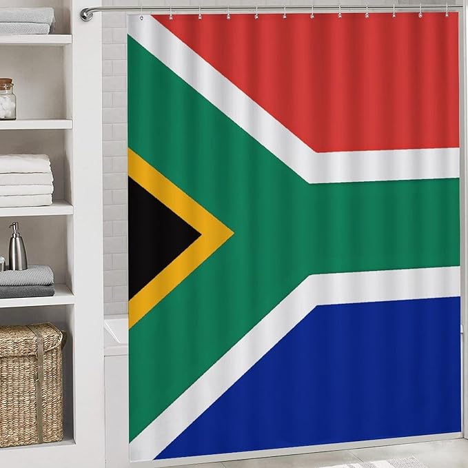 4 Piece Bathroom Rug Set with Shower Curtain, Non-Slip Bath Mat Toilet Cover Set, South Africa Flag Bathroom Rug Sets