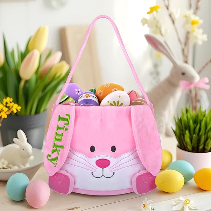 Easter Basket, Touber Easter Bunny Basket, Personalized Easter Baskets for Kids, Easter Gifts Basket for Girls Baby Children - Plush Baskets Pink