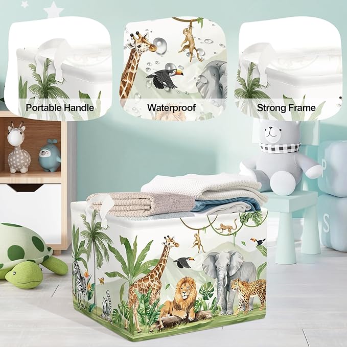 Safari Animals Baby Laundry Hamper Collapsible Clothes Kids Storage Basket Giraffe Lion Large Boys Girls Gift Toy Box Bin for Nursery, Monkey, 36L