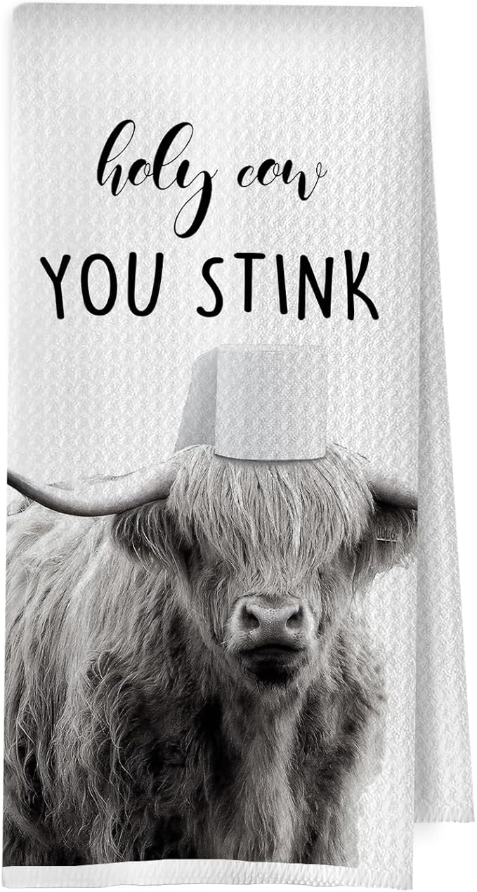 Highland Cow Hand Towel - Highland Cow Gifts Hand Towels, Funny Farmhouse Decorative Hand Towels for Bathroom Washroom Toilet, 16x24 Inches