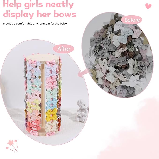 POVETIRE Hair Bow Holder for Girls, Pink Hair Clip Organizer, Hairbow Organizers Rack Display Decors Baby Nursery Toddler Girls Room