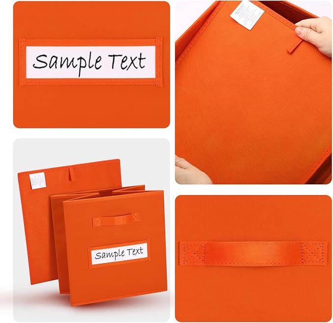 artsdi Fabric storage cubes (8 Pack) 13 Inch Cube Storage Bin, cube organizer bins with 8 Labels Window Cards & a Pen, Foldable cube organizer bins and Storage Box, Orange
