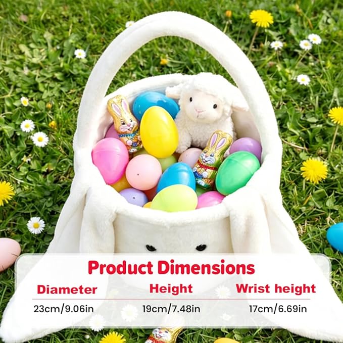 Easter Basket, Cute Bunny Easter Basket with Plush Ears, Easter Baskets for Egg Hunt, Candy & Gift Storage (Pink)