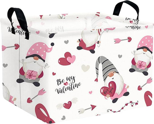 Large Valentine's Day Basket Heart Shaped Storage Bin for Gifts Collapsible Organizer Room Decor (Arrow Gnome Love)