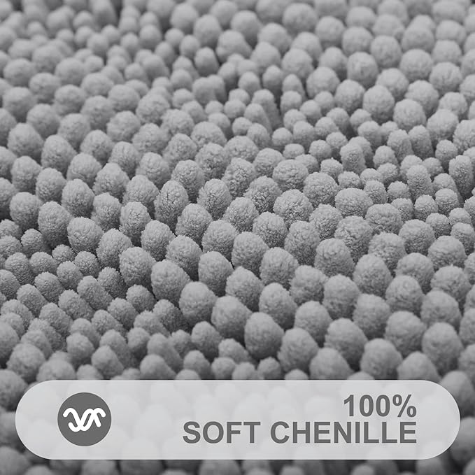Grandaily Chenille Striped Bathroom Rugs 59x24, Extra Thick and Absorbent Bath Mats, Non-Slip Soft Plush Shaggy Shower Carpet, Machine Wash Dry, Bath Rug for Bathroom, Dark Gray