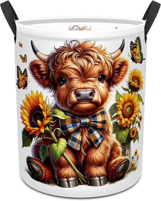 Sunflower Highland Cow Baby Laundry Hamper,kids laundry Basket,Waterproof Storage Bin for Bedroom,Clothes Organizer Basket,Toys Box,Room Decor