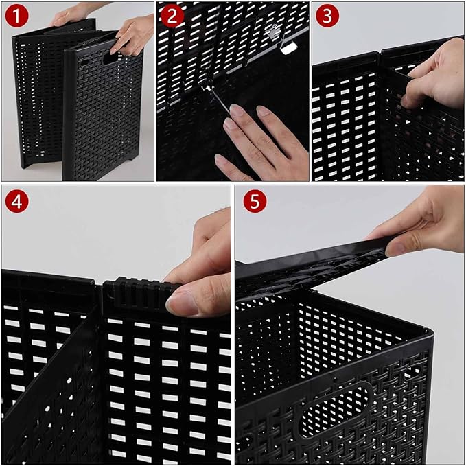 Bringer 1 Pack Double Plastic Laundry Hamper, Collapsible Laundry Basket with Lids, Black