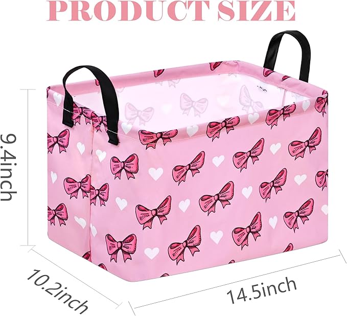 Rectangle Pink Bowknot Gift Storage Basket Home Shelf Storage Basket Organizer Box Clothes Laundry Hamper Nursery Basket Laundry Basket with Handles