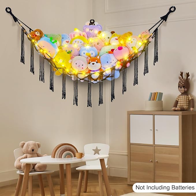 Unicorn Castle Stuffed Animals Hammock Net Toy Storage Organizer, Stuffed Animals Storage Toy Holder Boho Macrame Hanging for Nursery Room Decor