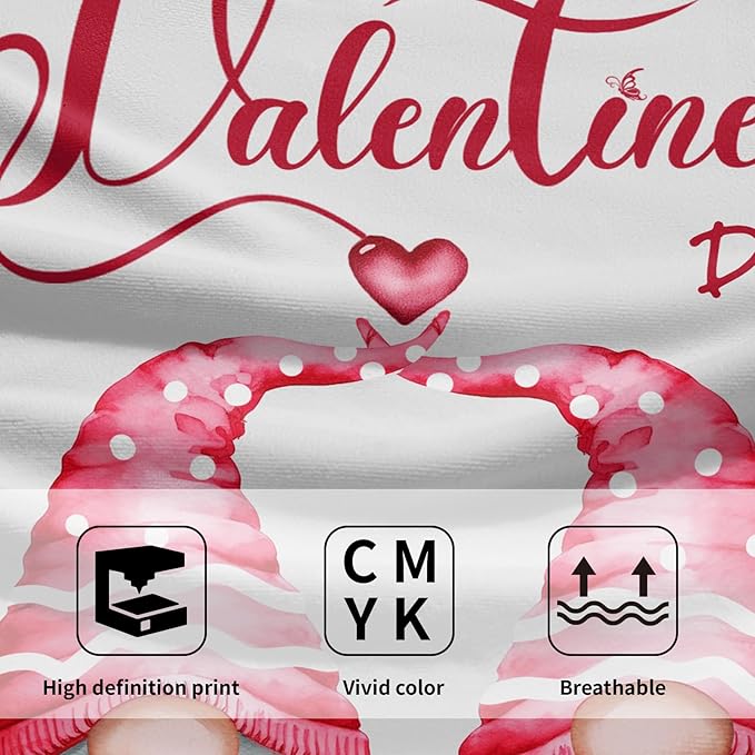 Happy Valentine's Day Hand Bath Towel Set of 2 Soft Absorbent Pink Red Love Heart Flowers Dishtowel Romantic Gnome Bouquet Tea Towels Cooking Wash Cloth for Kitchen Bar Beach Gym Spa Decor 14x28 Inch