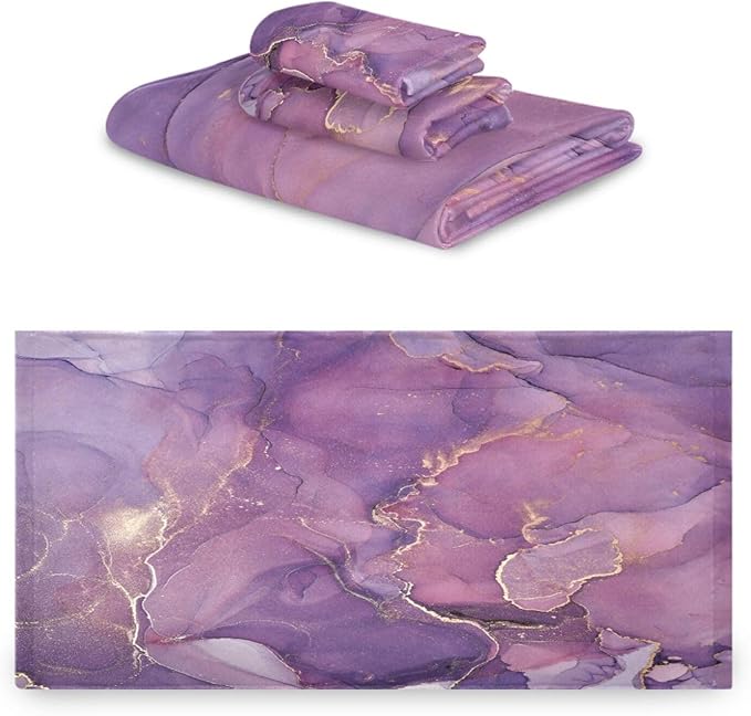 3 Piece Marble Bath Towels Set,Microfiber Absorbent Purple Gold Ombre Marble Texture Elegant Towels for Bathroom,1 Bath Towel,1 Hand Towel,1 Washcloth,Abstract Decorative Bathroom Towels