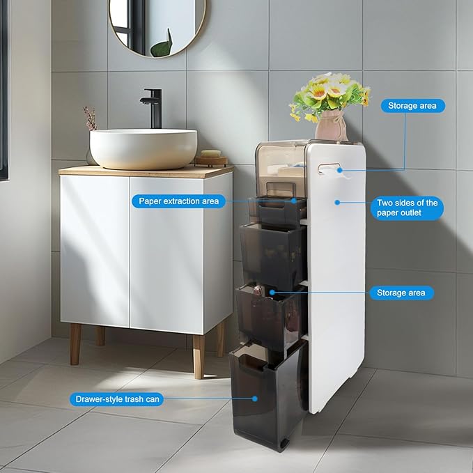 Ultra Thin Bathroom Locker Plastic Locker with Drawers for Living Room, Bathroom, Kitchen, Room and Other Small Items (4 Tiers)