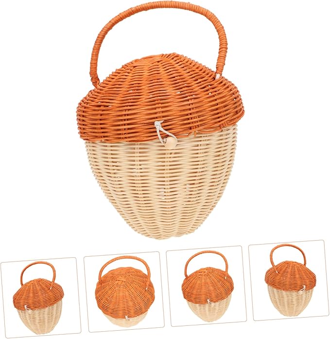 DOITOOL Boy Girl 's Acorn Shaped Rattan Clutch Bag Hand-Woven Decorative Basket for Photography Prop and Small Item Storage and Stylish Tote for Outdoor and Party Use