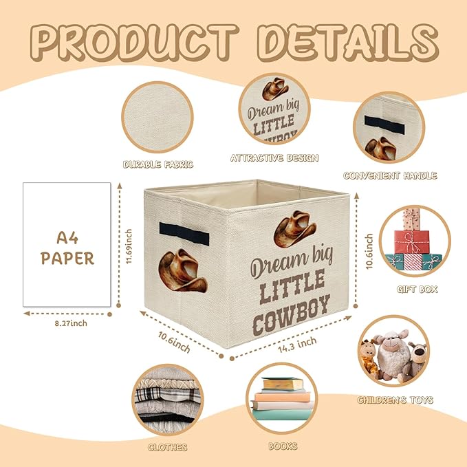 Western Cowboy Nursery Storage Bins Box, Toybox for Boys, Little Cowboy Western Foldable Storage Baskets Organizer for Bedroom Bathroom Boys Room Dorm Clothes Toys Books