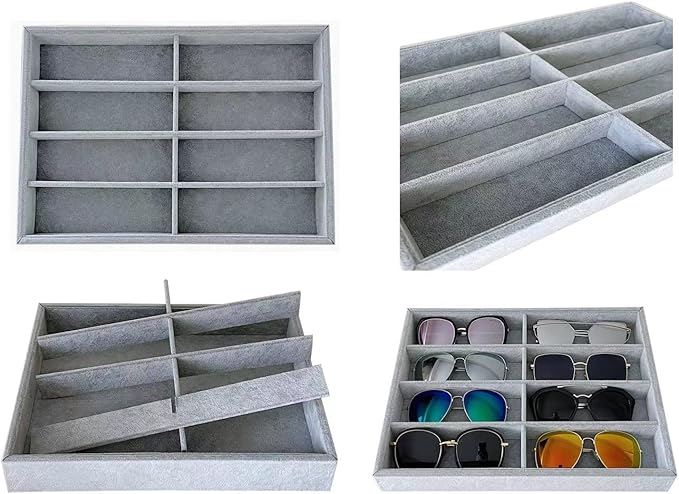 8 -Slot Premium Grade Velvet Sunglasses Eyewear Jewelry Show Tray Home Organizer Velvet Multifunctional Stackable