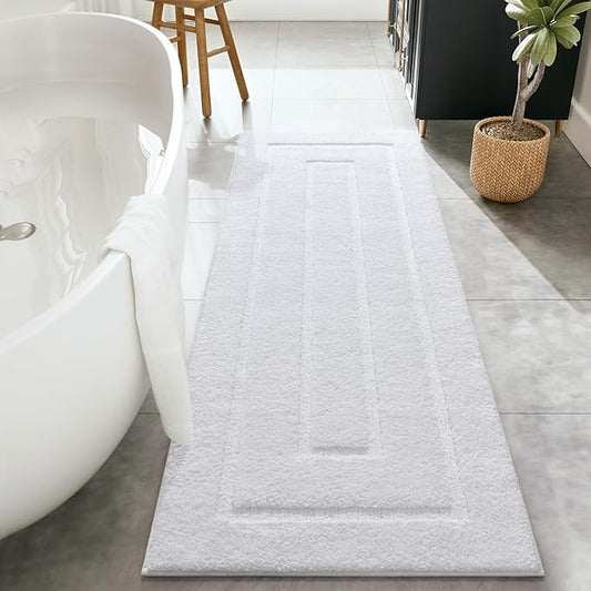 HOMORE Bathroom Runner Rug 24x70 Non Slip Washable White Bath Rug Soft and Absorbent Microfiber Long Bathroom Rug, Plush Bath Mat for Vanity Shower Floor