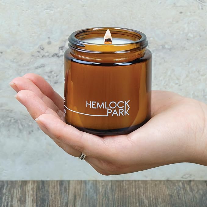 Hemlock Park Crackling Wood Wick Candle Handcrafted with Natural Coconut Wax (Small 4 oz, Oakmoss)