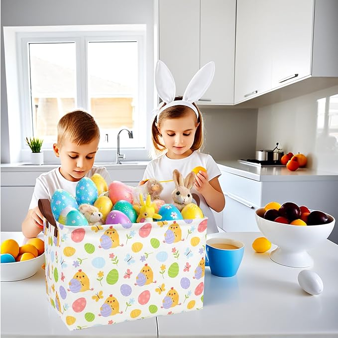 Cute Chicken Easter Basket for Kid Large Empty Rectangular Easter Gift Storage Basket Bunny Eggs Décor (Chicken Butterfly)