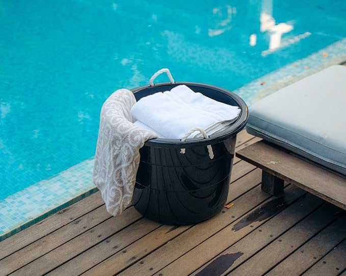 Flexible 17-Gallon Plastic Storage Tub with Rope Handles, Multi-Purpose Utility Bucket (Black)