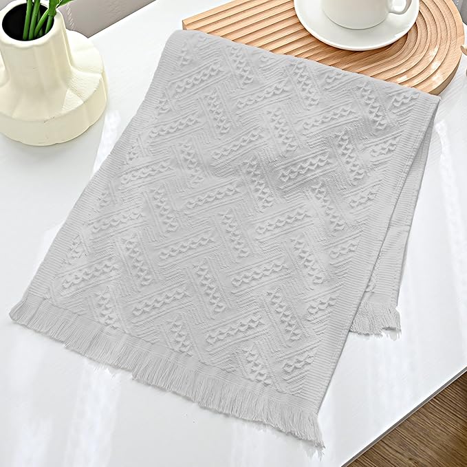 4-Pack Cotton Bathroom Hand Towels – Boho Hand Towel Set with Jacquard Weave & Fringe, 13"x29.1" Absorbent Soft Face Set for Kitchen/Bathroom(Beige/Brown) (LightGray)