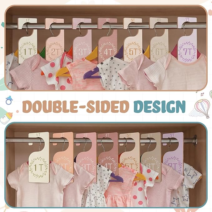 Patelai 7 Pcs Wooden Baby Closet Dividers for Clothes Organizer 1T to 7T Hanger Closet Dividers Nursery Organization for Home Baby Kids Newborn Infant Clothes (Earth Tone)