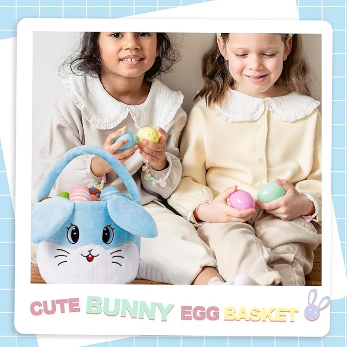 Wepop Easter Egg Baskets for Kids Bunny Basket with Folded Ears Easter Bag Buckets Hunting Gifts for Boys and Girls