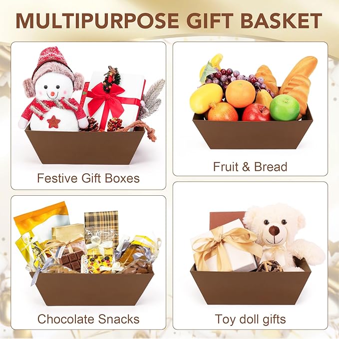 6PACK Baskets for Gifts Empty, 10x12”Thick Brown Gift Basket with Handles 6 Bows 6 Bags Empty Gift Baskets for Christmas Thanksgiving Wedding Birthday Party Wrapping Gift