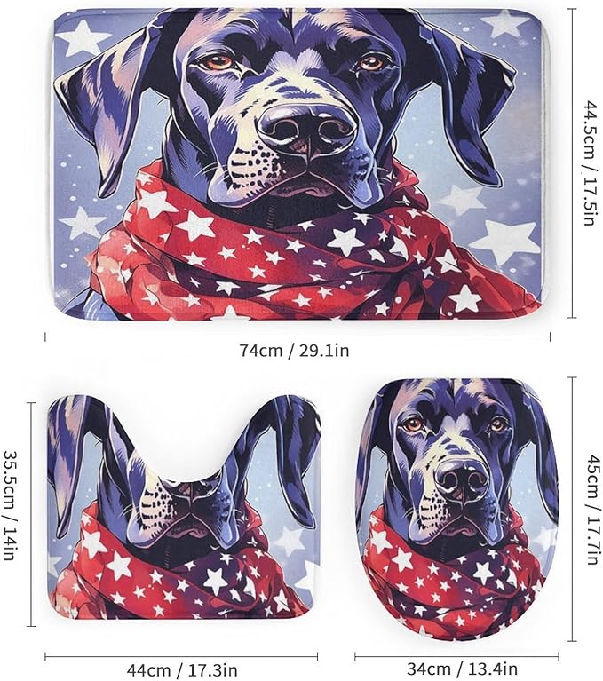 Great Dane Dog in Scarf Christmas 4Pcs Shower Curtain Set with Rugs with Non-Slip Rugs Toilet Lid Cover And Bath Mat Dog Lover Gifts Waterproof Personality Pattern Bath Curtain for Bathroom Decor