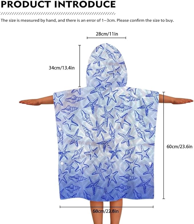 Hooded Kids Bath Towel Starfish Ultra Soft Towel Highly Absorbent Bathroom Beach Swim Supplies Toddlers Shower Decorations for Boys Girls