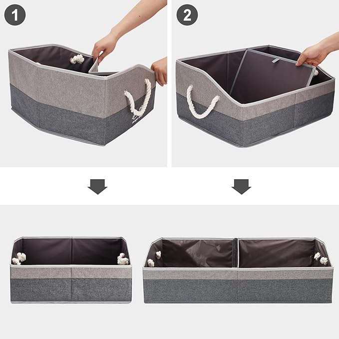 Large Dog Toy Basket With Handle, Foldable Dog Toy Box for Living Room Area, 20" Basket for Dog's Toys, Clothes, Organizers and Storage with Hard Board, Anti-slip for Pet Toys (Gray, Medium)