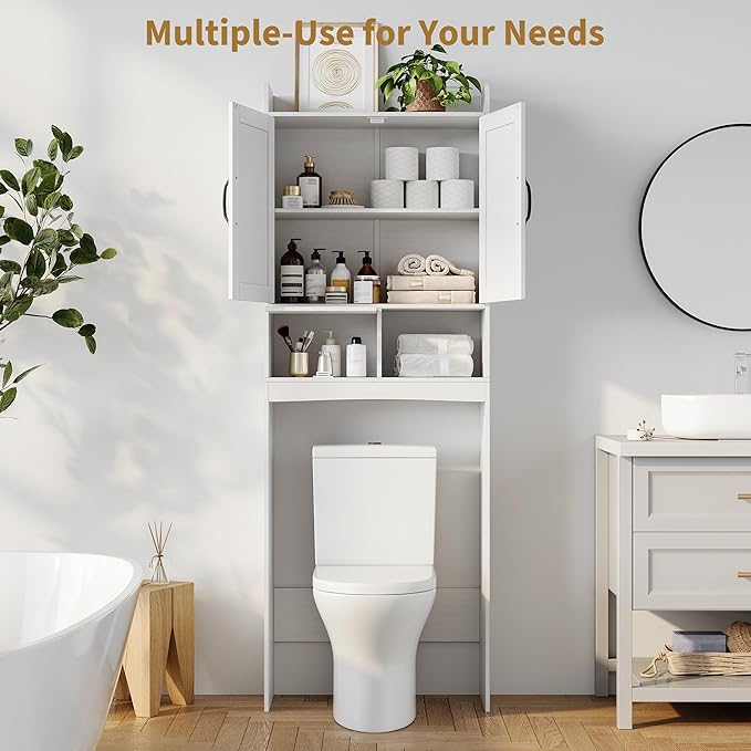 IDEALHOUSE Over The Toilet Storage Cabinet,Bathroom Organizers and Storage with Anti-Tip Device and Adjustable Shelf for Bathroom,Restroom,Laundry,White