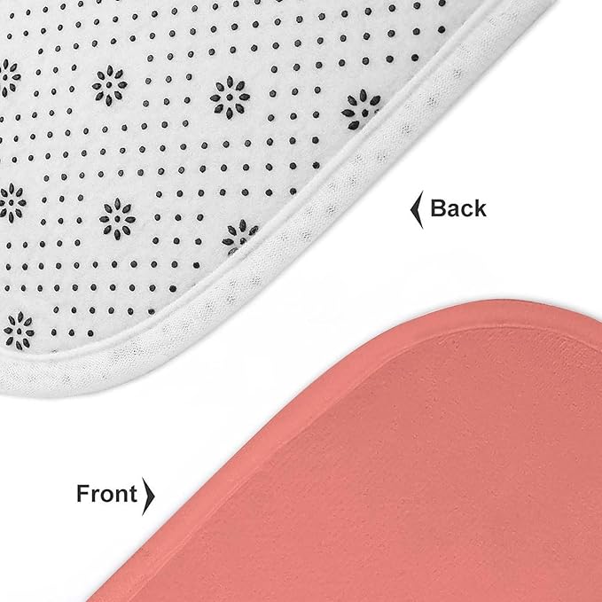 3 Pieces Bath Rug Sets, Solid Coral Pink Bathroom Mat Set Non Slip U Shaped Contour Rug & Toilet Lid Cover