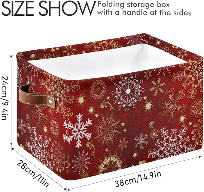 DOMIKING Rectangular Christmas Storage Bin Christmas Snowflake Basket with Handles - Organizer Bin for Books, Clothes Laundry Basket for Kids/Pets, Playroom
