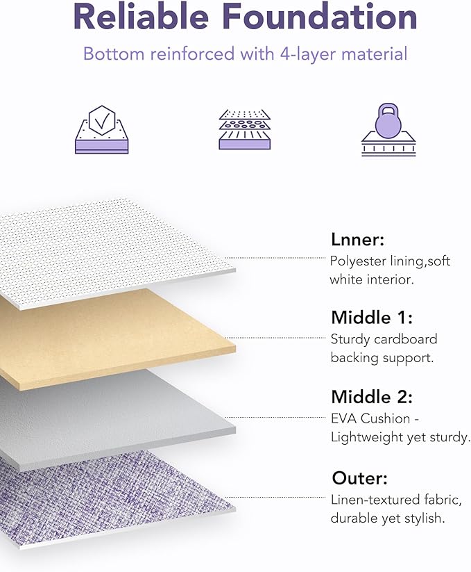 12x12 Storage Cube Bins, 6 Pack Reinforced Bottom Cardboard Foldable Box, Organizer for Closet Shelves, Heavy Home Storage Baskets (White Purple)