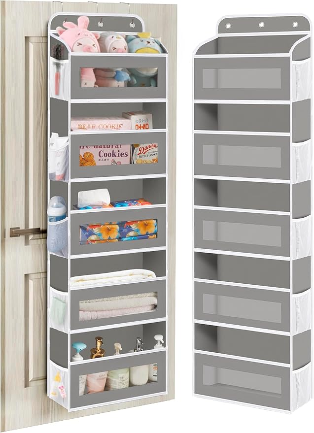 Over The Door Organizer, 5 Shelves Closet Door Hanging Organizer with 10 Mesh Pockets, Nursery Closet Organizer, Baby Essentials, Dorm Room Essentials for Girls