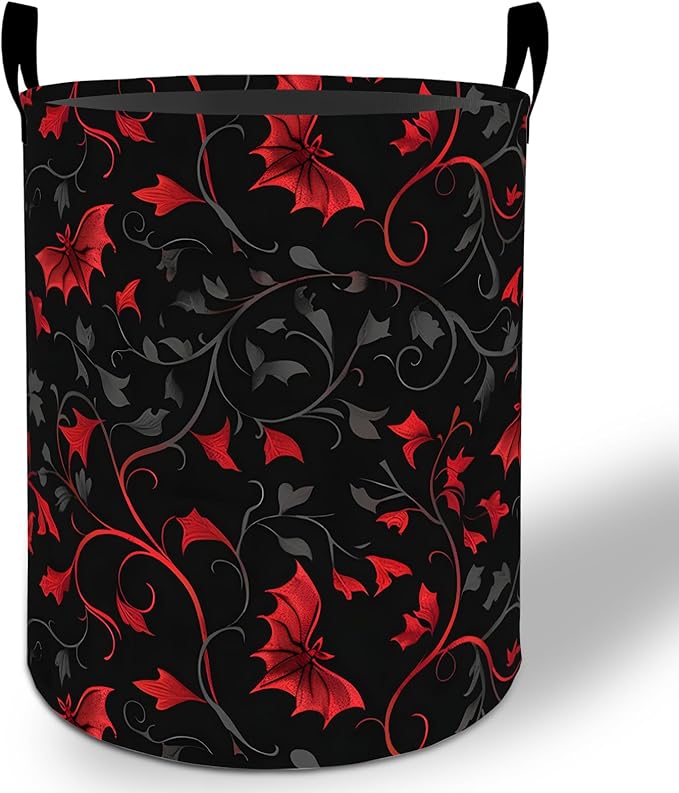 Gothic Bat Laundry Basket Hamper 19.7"x15.8", Goth Foldable Waterproof Oxford Clothes Storage Bucket for Room Bathroom Bedroom Nursery Decor, Toy Organizer Bins Gifts for Kids Boys Girls