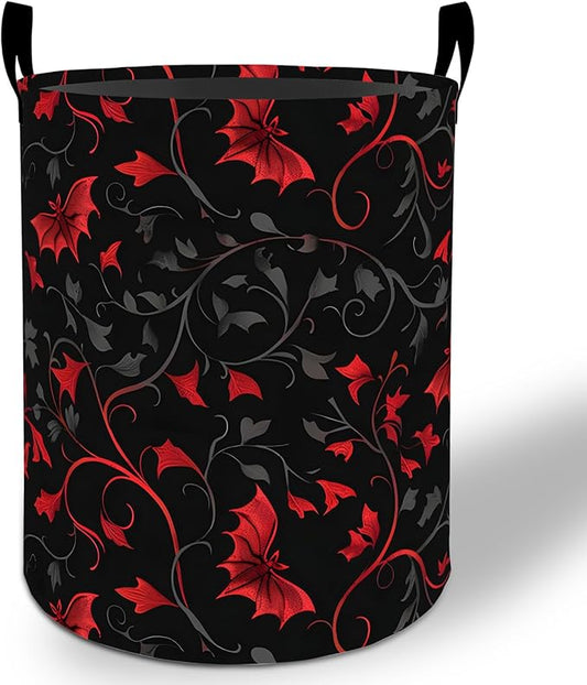 Gothic Bat Laundry Basket Hamper 19.7"x15.8", Goth Foldable Waterproof Oxford Clothes Storage Bucket for Room Bathroom Bedroom Nursery Decor, Toy Organizer Bins Gifts for Kids Boys Girls