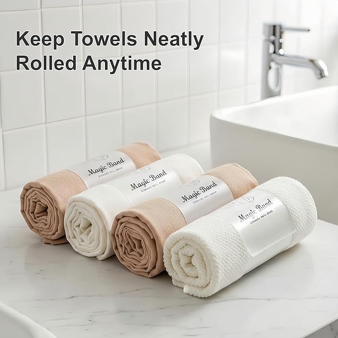 8 Pack Self-Adhesive Clothes Organizer Straps, Reusable Clothing Storage Bands for Shirts & Towels, Fabric-Safe Closet Organizer Straps for Drawer & Luggage Packing (Large)