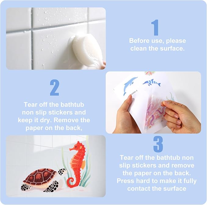 6pcs Sea Creatures Bathtub Grip Stickers, Non Slip Ocean Kids Bathtub Anti Clip Stickers Strong Adhesive Decals Creative and Cute Bathroom Decorations for Bath Tub and Shower Floor