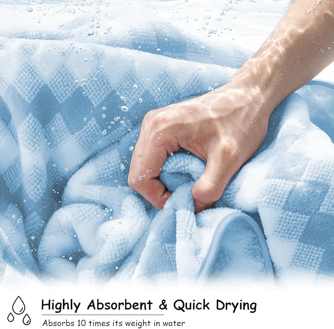 12 Pcs Blue White Diamond Towel Set-4 Bath Towels,4 Hand Towels,4 Washcloths Soft Polyester Towels with Loop Absorbent Shower Towel Quick Dry Beach Chair Towel Family Towels for Bathroom Spa Gym Pool